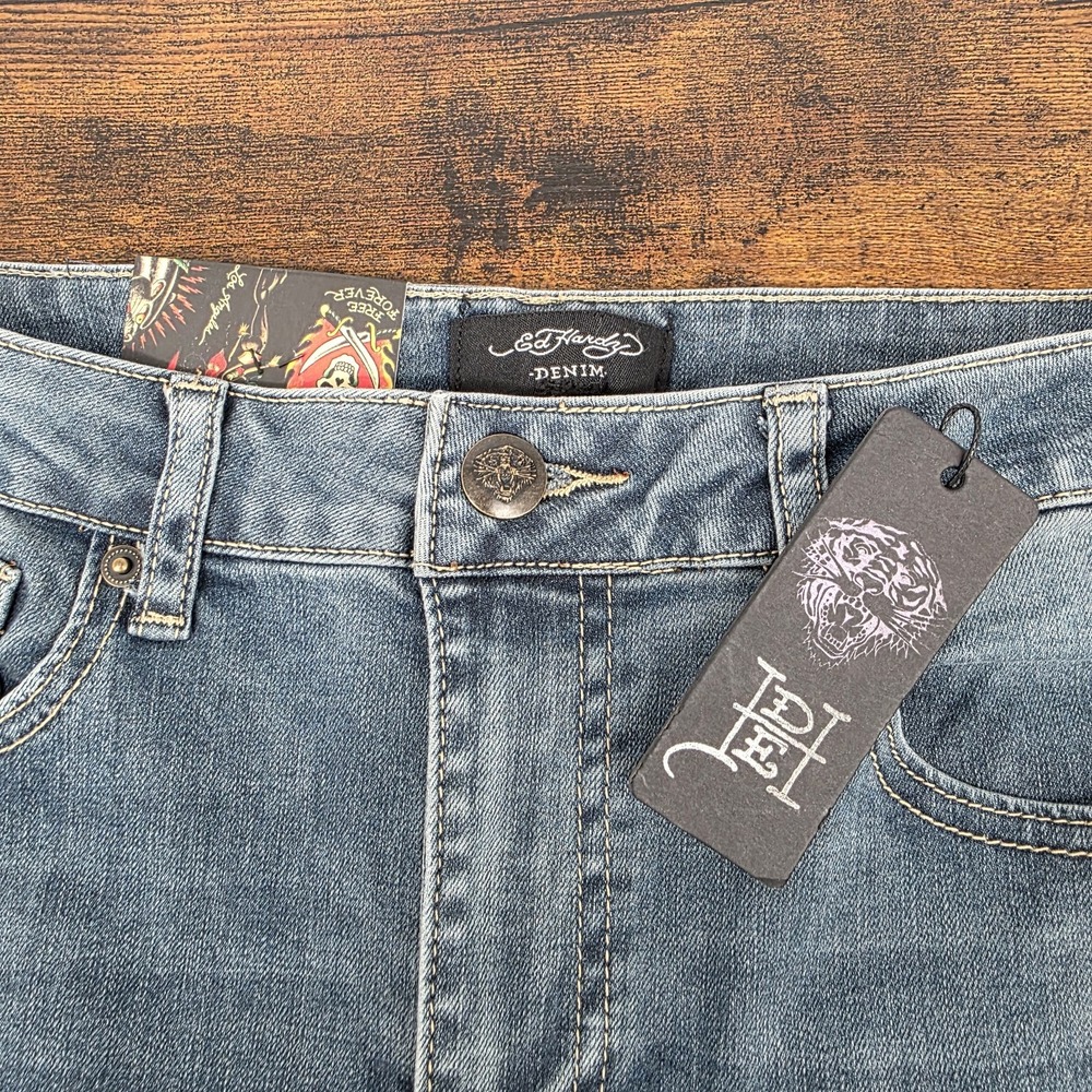 NWT Ed Hardy Slim Fit Flare‎ Jeans "New York" Dragon Embroidered Sz 26x32 Womens - Picture 4 of 10